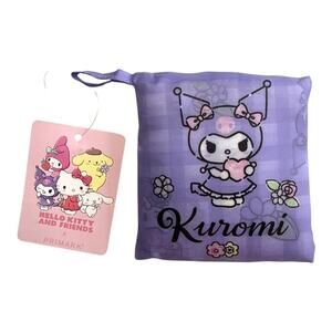 Kuromi Reusable Foldable Tote Bag Purple Gingham Hello Kitty Friends NWT